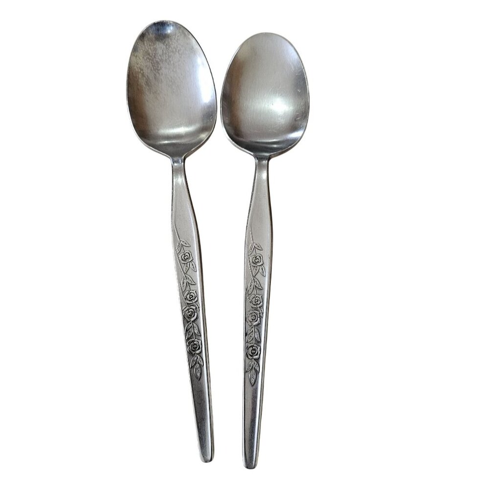 Elden Vintage Flower Serving Spoon Stainless  8.25" Rose Pattern Midcentury Colo